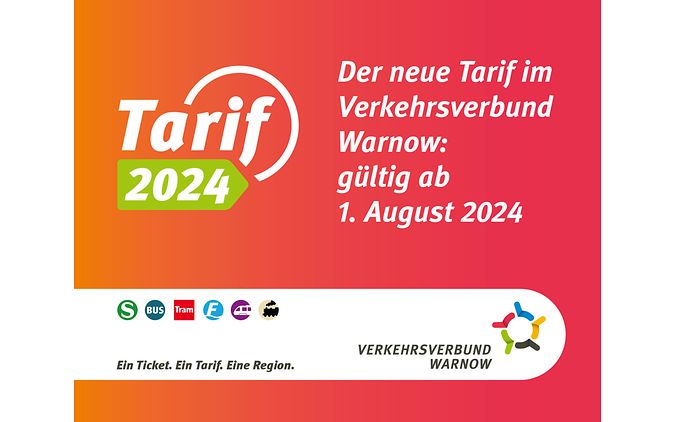 Tafel mit Text neuer Tarif im Verkehrsverbund Warnow gültig ab 1. August 2024